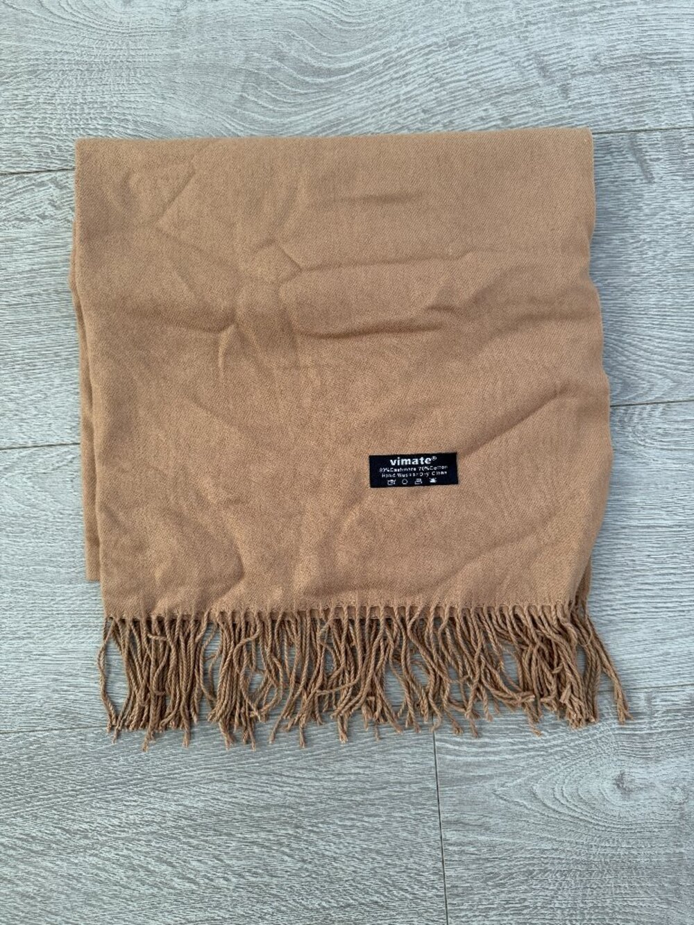 Vimate Camel Cashmere Cotton Fringe Scarf Wrap Shawl 30% Cashmere 70% Cotton